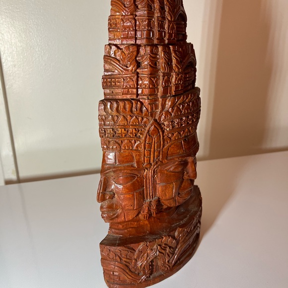 Vintage Cambodian Hand-Carved Proum Face 13" - Picture 2 of 3